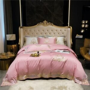 Premium 1000TC Egyptian Cotton US Queen King 104X90" Oversize Bedding Set White Pink Embroidery Duvet Cover Bed Sheet Pillowcase 1