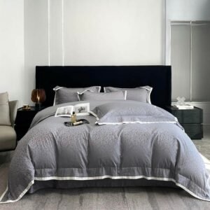 Jacquard Craft Boho Leaves White Grey Bedding Set Soft 1000TC Long Staple Cotton Duvet Cover Bed Sheet/Fitted Sheet Pillowcases 1