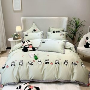 600TC Long Staple Cotton Pink Green Duvet cover with Black White Panda Twin Double Queen King Bedding set Bed Sheet Pillowcase 1