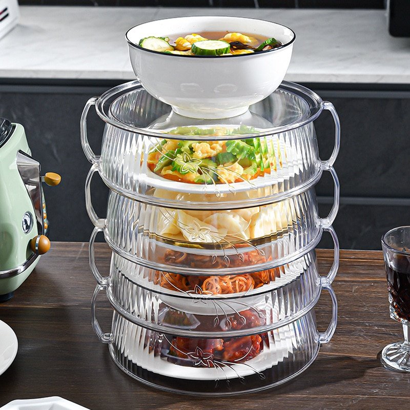 Multi-layer Reusable Food Cover Stackable Round Transparent Heat Preservation Plastic Lid Organizer Kitchen Anti Fly Protector 1