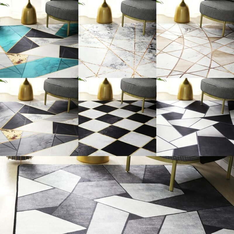 Luxury Geometric Carpet for Living Room Bathroom Absorbent Floor Mat Kids Bedroom Bedside Rug Cuttable Foot Pads Home Decoration 6