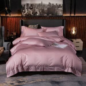 Solid Color Premium Egyptian Cotton Soft Silky Bedding Set Duvet cover Fitted sheet/bed sheet Pillowcase Queen King size 4Pcs 1