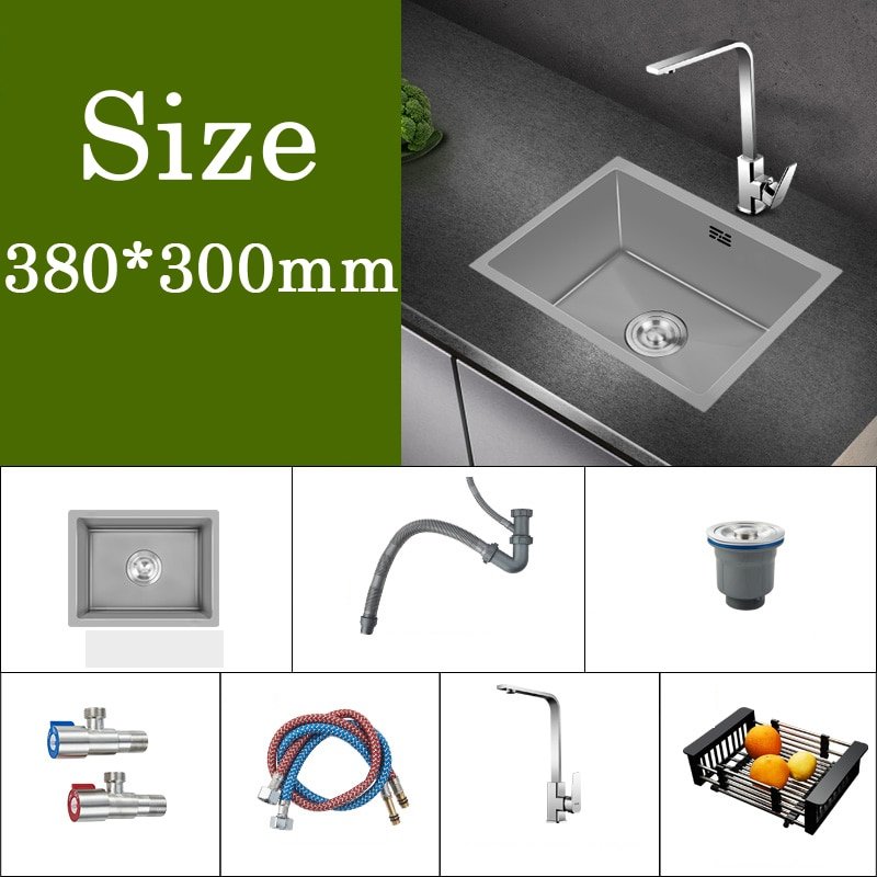 Small Gray Kitchen Sink Above Counter or Undermount 304 Stainless Steel Single Bowl Washing Basin Drain Accessories for Kitchen 5
