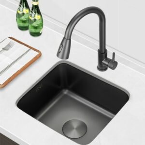 Black Nano Kitchen Sink 304 Stainless Steel Wash Basin Single Bowl Small Kitchen Sink Faucet Drain Accessories For Home Fixture 1