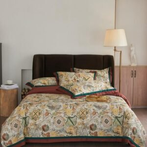 Elegent Vintage Floral Leaves Premium Egyptian Cotton Bedding Duvet cover Bed Sheet 2 Pillowcases Double Queen King size 4Pcs 1