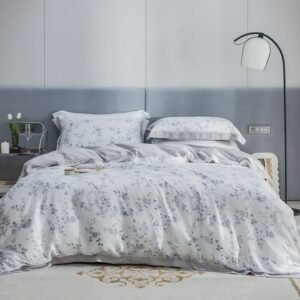 Floral Printed Grey and White Chic Duvet Cover Set with Zipper Bamboo Lyocell Softest Cooling Bedding set Bed Sheet Pillowcases 1
