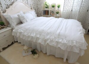Shabby Solid color Duvet Cover Bedskirt Pillow shams 4Pcs 100%Cotton Twin Queen King size Girls Ruffled White Bedding set 1