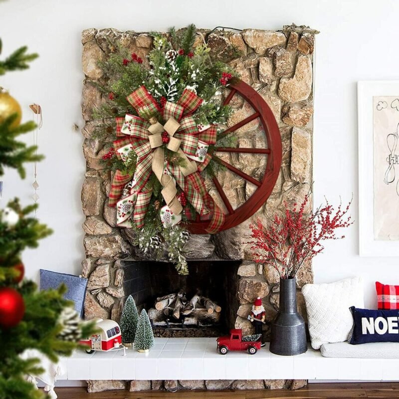 40cm Big Artificial Christmas Wreath Fake Wheel Door Wreath Wall Hanging Plants Plastic Pine Tree Branch For Home Xmas DIY Decor 6