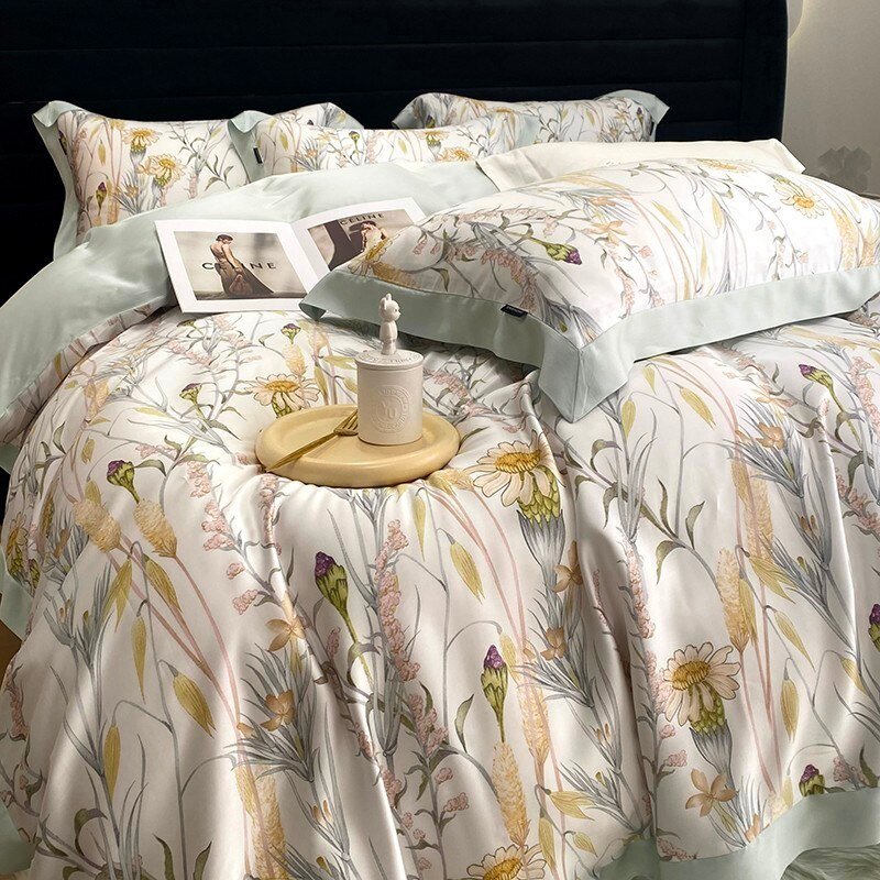 100%Eucalyptus Lyocell Cooling Summer Bedding set Chic Vintage Blossom Duvet Cover Set Ultra Soft Smooth Bed Sheet Pillowcases 3