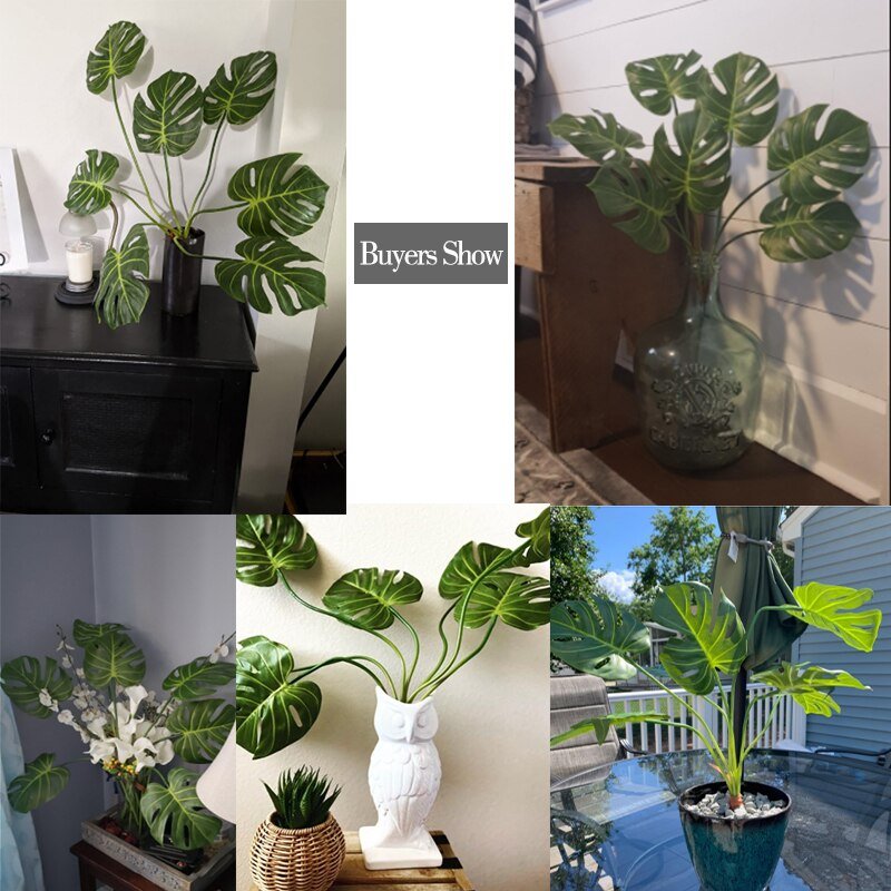 68cm 7 Fork Large Artificial Monstera Fake Plants Plastic Palm Leaf Real Touch Turtle Leaves For Home Garden Outdoor Party Decor 4