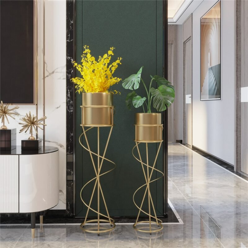 75/90cm Large Plant Stand With Pot Golden Tall Iron Basin High-end Home Craft Vase Hanging Plant Flower Basket For Wedding Decor 2