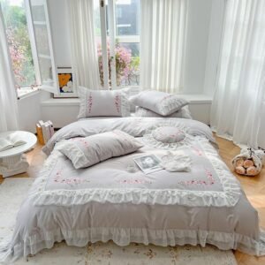 Chic Embroidery and lace Premium 1000TC Egyptian cotton Bedding set Girls Duvet Bed Sheet 2 Pillow shams Double Queen King 4Pcs 1