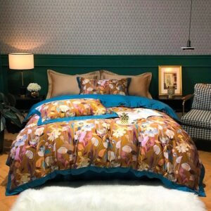 Watercolor Floral Birds Duvet Cover set HD print Bright Color Not Fade Soft 600TC Egyptian Cotton Comforter Cover Bed Sheet set 1