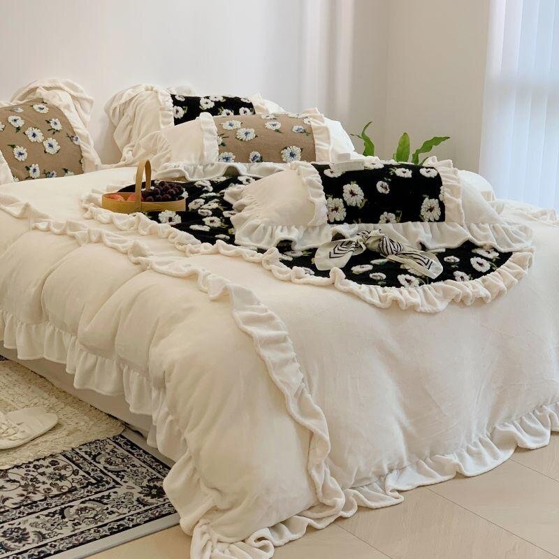 Retro Stitching Patchwork Floral Duvet Cover set 4Pcs Ultra Soft Velvet King Queen Double Bedding set with Bed Sheet Pillowcases 6