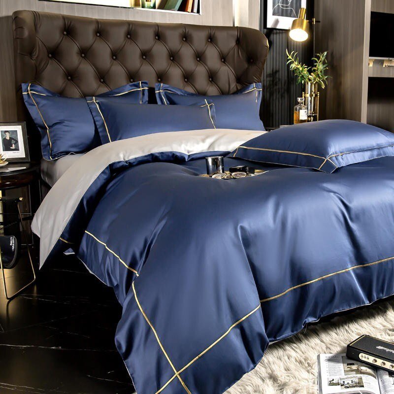 100%Cotton Blue Duvet Cover Set Zipper Closure Ultra Soft Durable Simple Bedding set 1 Bed Sheet 2 Pillowcases Queen/King 4Pcs 3
