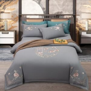 600TC Egyptian Cotton Soft Duvet Cover Set Traditional Vintage Embroidery Chic 4Pcs Bedding Set with 1Bed Sheet 2 Pillow Shams 1