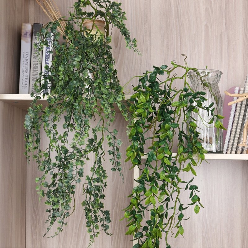 110cm Long Artificial Eucalyptus Leafs Rattan Plastic Wall Hanging Plants White Rose Vine Fake Tree Branch For Home Garden Decor 5
