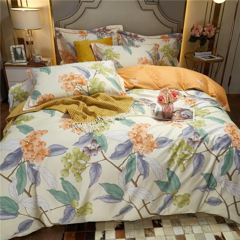 100%Cotton Full Queen 4Pcs Tropical Leaves Bedding set Duvet Cover Bed sheet Pillow shams Ultra Soft Breathable Zipper Core ties 2