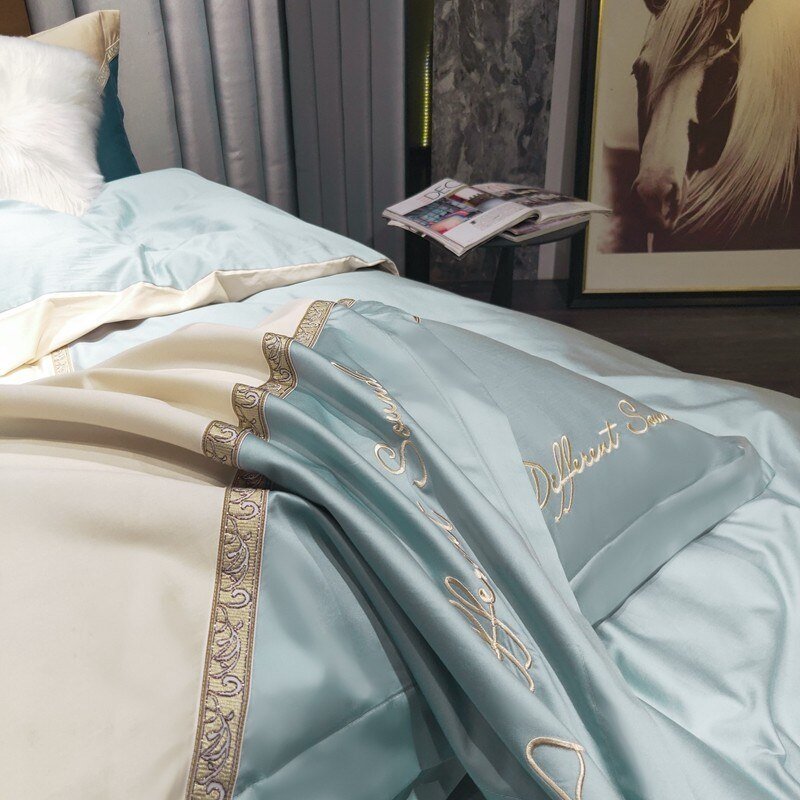 4Pcs 1000TC Long-staple Cotton Stitching Gold embroidered Patchwork Duvet Cover Bedding set Bed Sheet Pillowcases Queen King 5