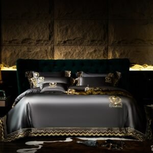 4/6Pcs Satin like Silk and Cotton Embroidery Duvet Cover Set Double Queen King size Luxury Bedding Set Flat Sheet Pillow shams 1
