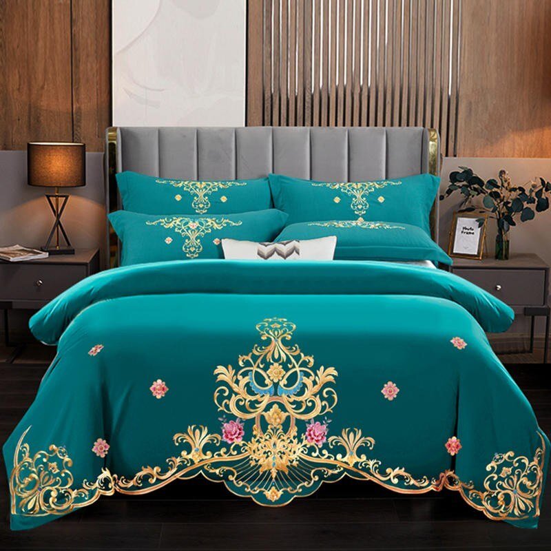 400TC Brushed Cotton Flower Embroidered Duvet Cover Set Blossom Elegant Bedding set Bed Sheet Pillowcases Double Queen King 4Pcs 1
