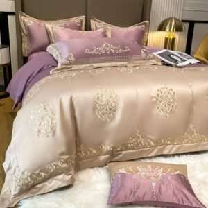Patchwork Embroidered Art Duvet Cover Set Premium Satin Soft Cotton Chic 4Pcs Bedding set Comforter Cover Bed Sheet Pillowcases 1
