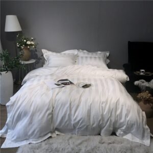 1000TC Egyptian Cotton White Gray Stripe Bedding Set Luxury Hotel Bed set Duvet Cover Soft Bed sheet QUEEN KING parure de lit 1