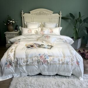 1000TC Egyptian Cotton Luxury Embroidery White Bedding Set Queen King size Super King Duvet Cover Bed sheet set parure de lit 1