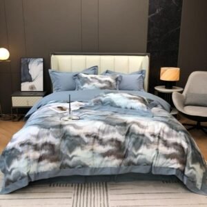 Brushed Cotton Abstract Vintage Printed Duvet Cover Flat/Fitted Sheet Pillowcases Queen King Double 4Pcs Luxury Soft Bedding set 1