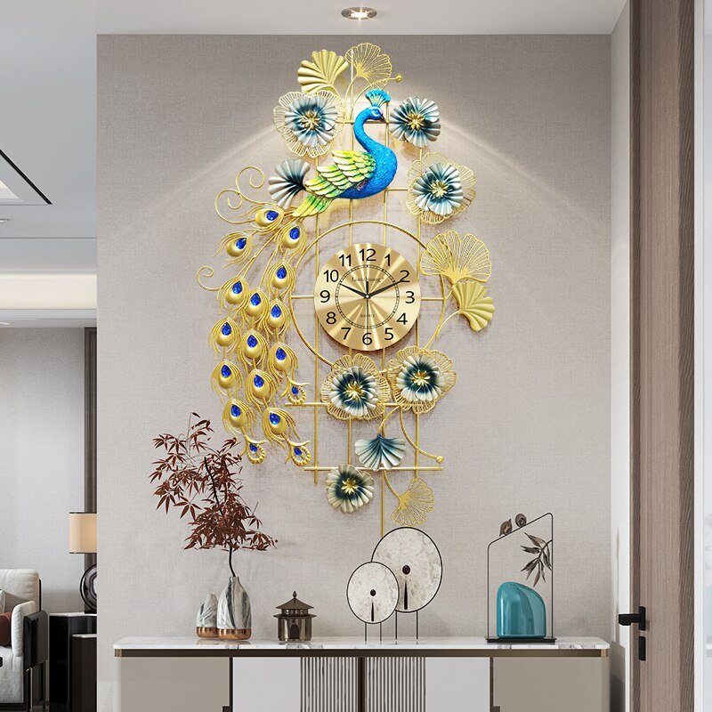 Golden Battery Big Wall Clock Modern Design Arabic Nordic Wall Clock Living Room Peacock Reloj Pared Decor Accesories For Home 1