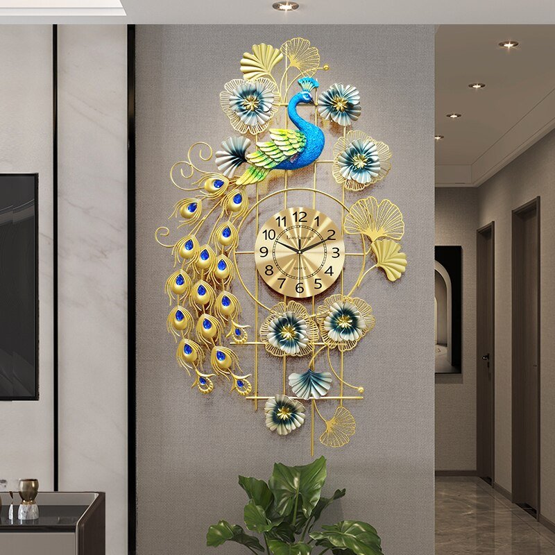 Golden Battery Big Wall Clock Modern Design Arabic Nordic Wall Clock Living Room Peacock Reloj Pared Decor Accesories For Home 2