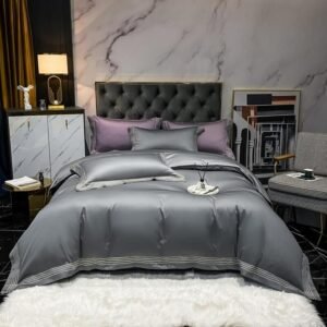 Luxurious Soft 1000TC Egyptian Cotton Gray Duvet cover set with Chic Linen Embroidery Hotel Bedding set Bed Sheet Pillowcases 1