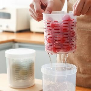 4pcs Portable Fruit Storage Container Box Set with Fork Drainer for Lunch Refrigerator Organizer Food Preservation Transparent 1