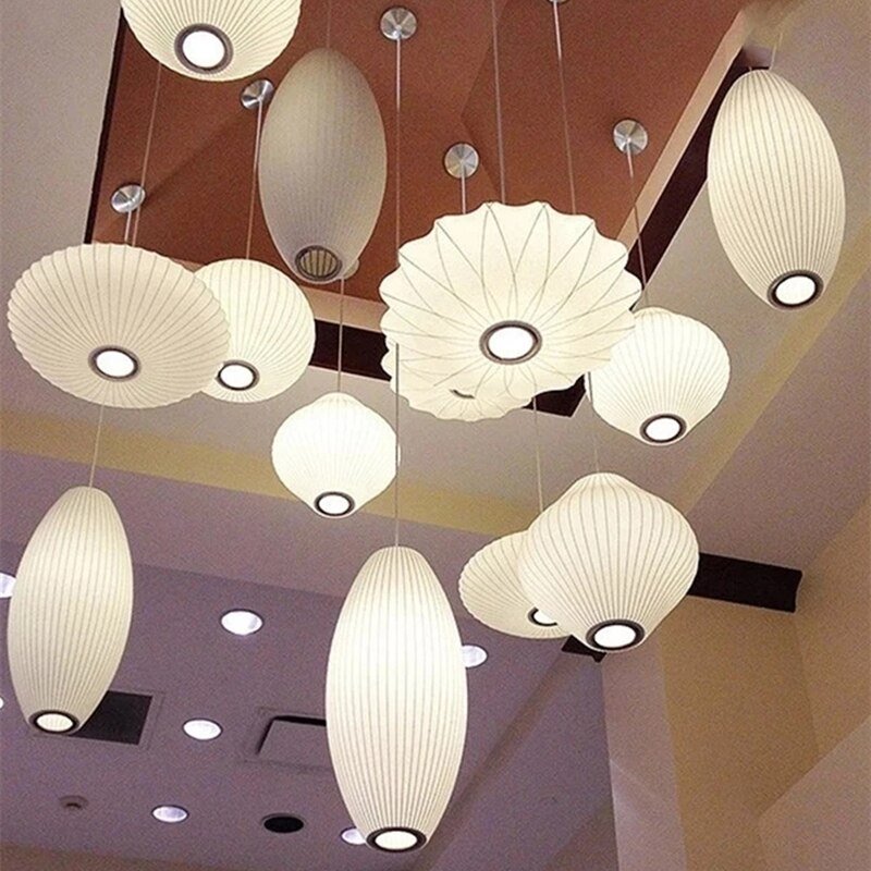 New Design Minimalist White Silk Lantern Pendant Light For Bedroom Living Room Corridor E27  Chandelier Multiple Choices 5