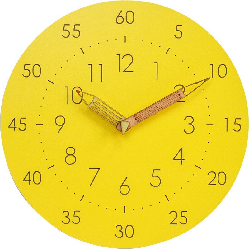 Brief Yellow Creative Wall Clock Livingroom Silent Wooden Wall Clock Minimalist Modern Zegar Scienny Kids Wall Clock LL50WC 5
