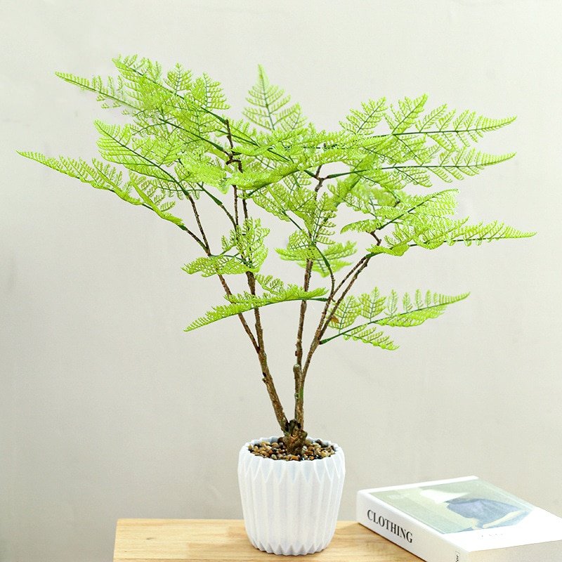55cm Fake Palm Tree Artificial Plants Potted Plastic Fern Tree Bramch Silk Eucalyptus Leafs Desktop Bonsai For Home Office Decor 2