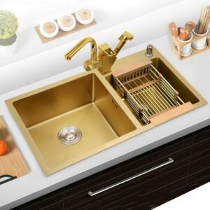 Gold Kitchen Sink 304 Stainless Steel sinks Above Counter or Undermount Installation Double Basin Bar Sink Golden Washing Basin 1