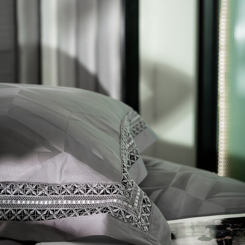 1000TC Egyptian Cotton Vintage Jacquard Gray Duvet Cover Set King Queen Size 4Pcs Luxury Soft Bedding Set Bed Sheet Pillowcases 2