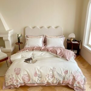 1000TC Egyptian Cotton Soft Luxurious Chic Embroidery Blooming Flowers Duvet cover Bed Sheet Pillow shams Double Queen King 4Pcs 1