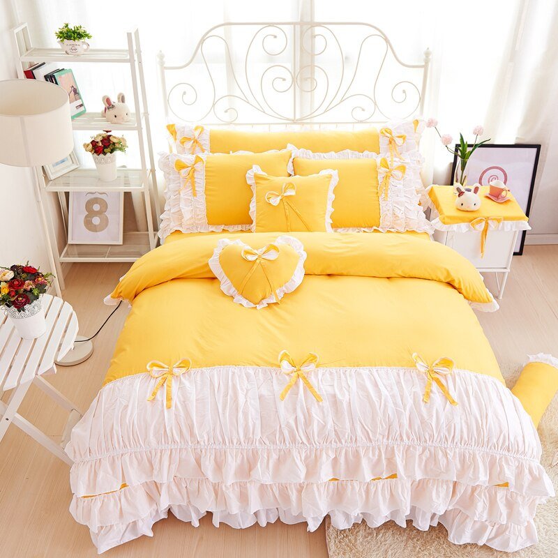 100% Cotton pink purple king queen twin single Double size girls bedding set ruffles korean bed set bedsheet set duvet cover 3
