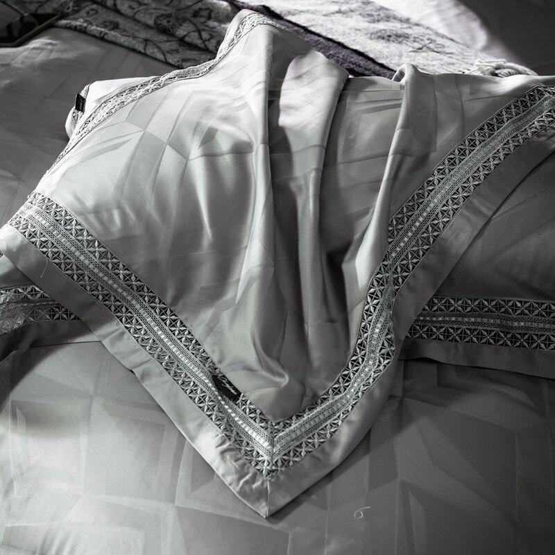 1000TC Egyptian Cotton Vintage Jacquard Gray Duvet Cover Set King Queen Size 4Pcs Luxury Soft Bedding Set Bed Sheet Pillowcases 3