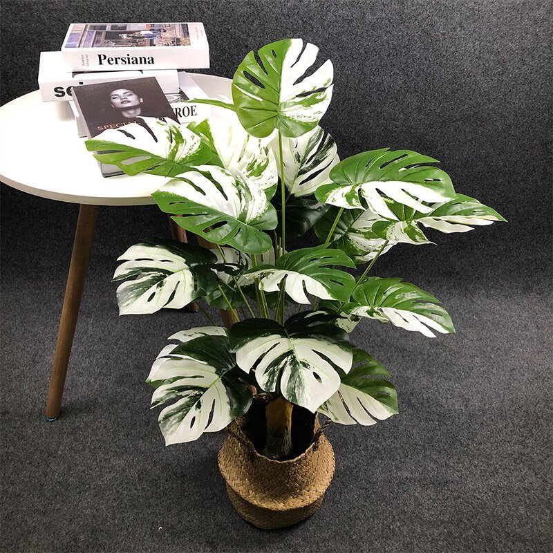 95cm 24 Forks Tropical Monstera Large Artificial Plants Fake Palm Tree Branch White Plastic Turtle Leafs For Home Garden Decor 6