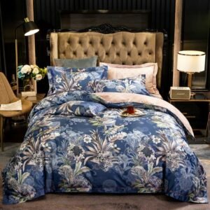 Cotton Jacquard Bedding set Botanical Flower Blossom Comforter Cover Sets 1 Duvet Cover 1Bed sheet 2Pillowcases Queen King size 1
