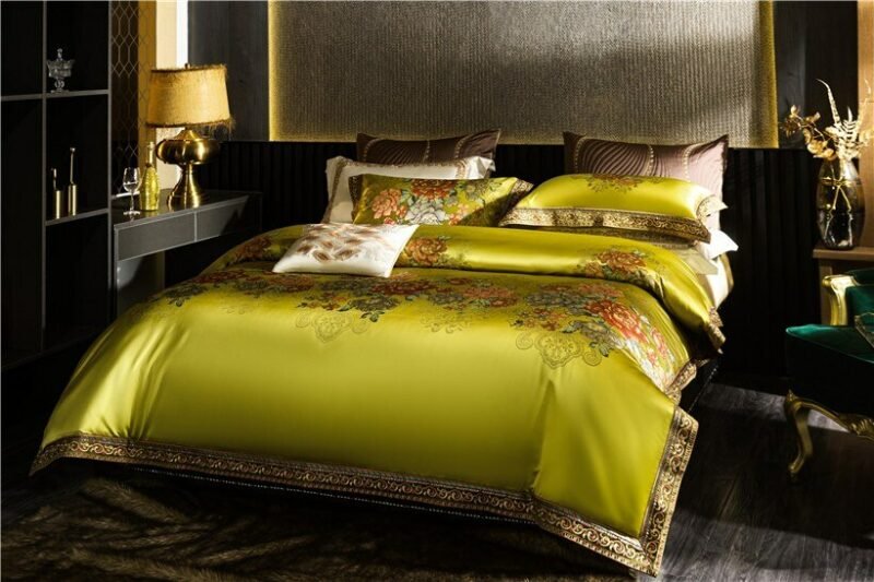 Chic Green Blooming Flowers Duvet Cover 1200TC Satin Egyptian Cotton Luxury Decorator Bedding set Bedspread Bed Sheet Pillowcase 2