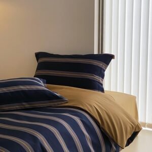 Long Staple Cotton Yarn-dyed Jacquard 4Pcs Bedding set Blue Stripes Duvet Cover Set Premium Quality,Soft Twin Full Queen King 1