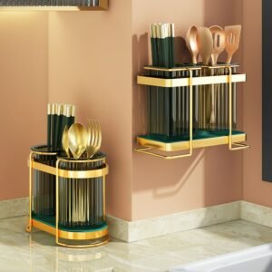 Luxury Cutlery Drainer Utensils Holder Dryer Rack Kitchen Organizer Dinning Table Storage Wall Hanging Chopsticks Spoons Gold 1