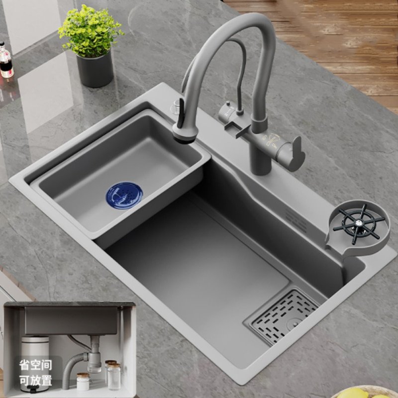 304 Stainless Steel Kitchen Sink Mutiple Size Single Bowl Wash Basin For Home Fixture With Kitchen Faucet Drain Accessories Gray 1