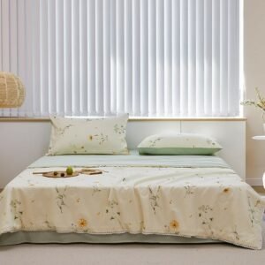 100%Cotton Ultra Soft Summer Comforter Duvet for Kids Floral printed 4Pcs Comfortable Summer Comforter Bed Sheet 2Pillowcases 1