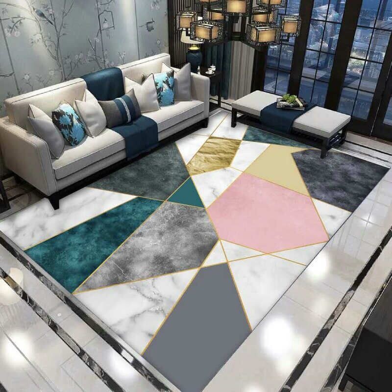 Nordic Light Luxury Bedroom Carpet Modern Minimalist Living Room Rugs Home Geometric Coffee Table Mat Non-slip Entry Door Mats 2