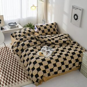 Brown Geometric Plaid Duvet Cover with Zipper Twin Queen King size Soft 100% Cotton Grid Plaid Bedding Set Bed Sheet Pillowcases 1